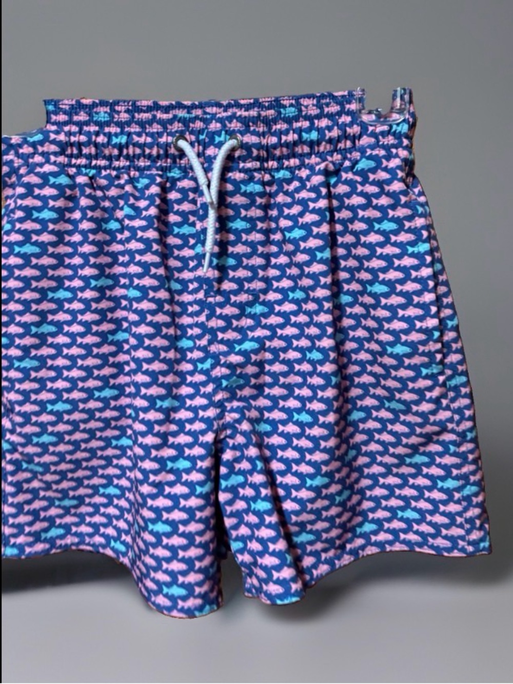 Class Club Navy Swim Shorts with Pink & Light Blue Fish Print